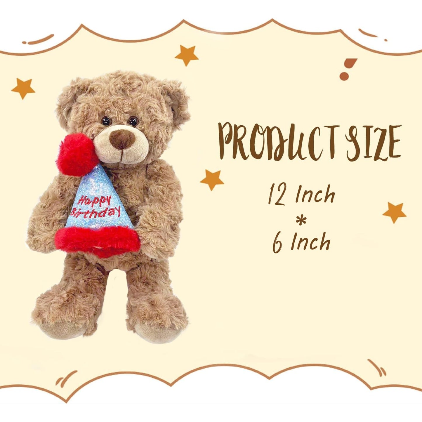 YOLINYOISH Stuffed Teddy Bear Dolls with Birthday Hat Cute Animal Plush Toy for Girlfriend Mom Happy Birthdays Gifts 12''
