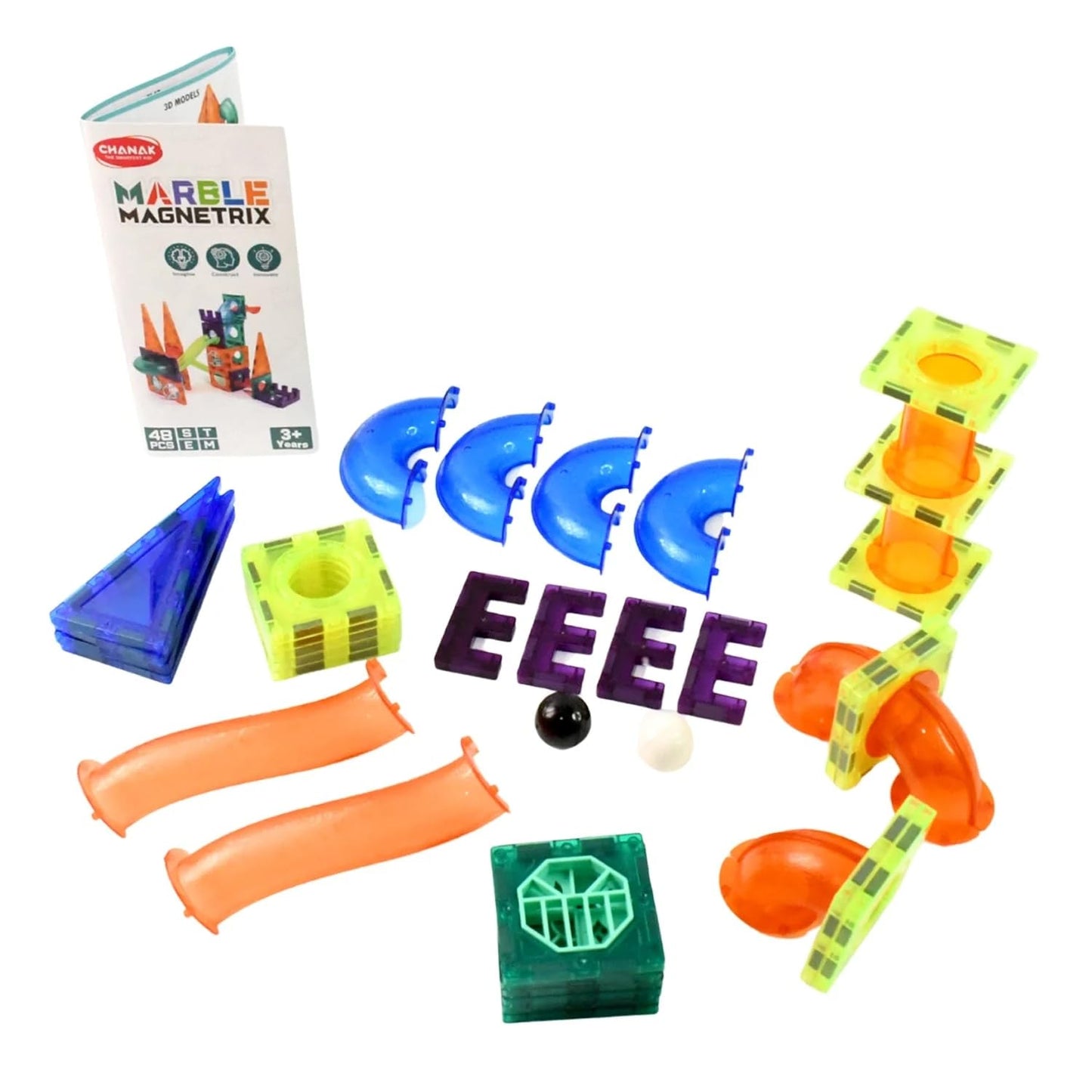 Drumstone (   Magnetic Marble Run Building Set | 48Piece Transparent Magnetic Construction Toy With Rolling Balls | Stem Engine