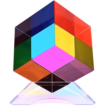 Ikeelo Color Cube (50Mm) With Stand - Mesmerizing Color Mixing Acrylic Glass Prism For Color Recognition, A Fun Conversation Starter