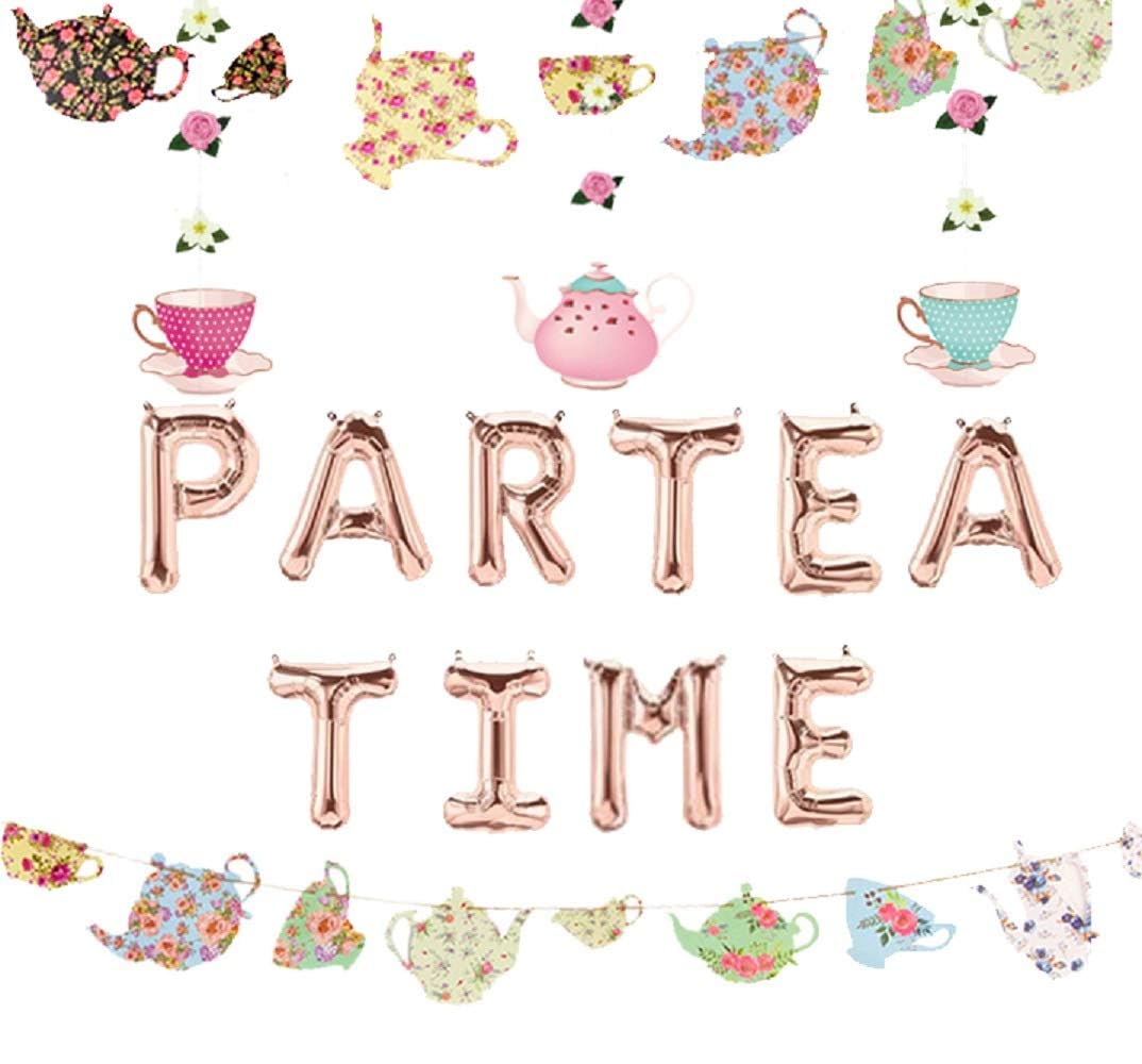 Laventy 5 Pcs Par Tea Time Balloons Tea Party Birthday Banner Tea Party Decorations Let'S Par Tea Party Decor Par Tea Baby Shower Decor Par Tea First Birthday Par Tea 2Nd Birthday
