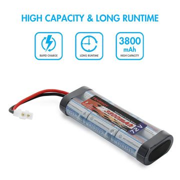 Tenergy 7.2V Battery Pack for RC Car, High Capacity 6-Cell 3800mAh NiMH Flat Battery Pack, Replacement Hobby Battery with Standa