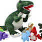 JDS Toy Store Handcrafted Plush Big Green T-Rex Stuffed Dinosaur with 6 Baby Dinosaurs - 19.6 Inches - Faux Fur