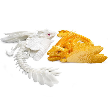 2 Pack Feathered Wyvern 3D Printed Articulated Dragon, Collectible Fantasy Dragon Figure For Anxiety Relief, Desk Pet (Frostveil