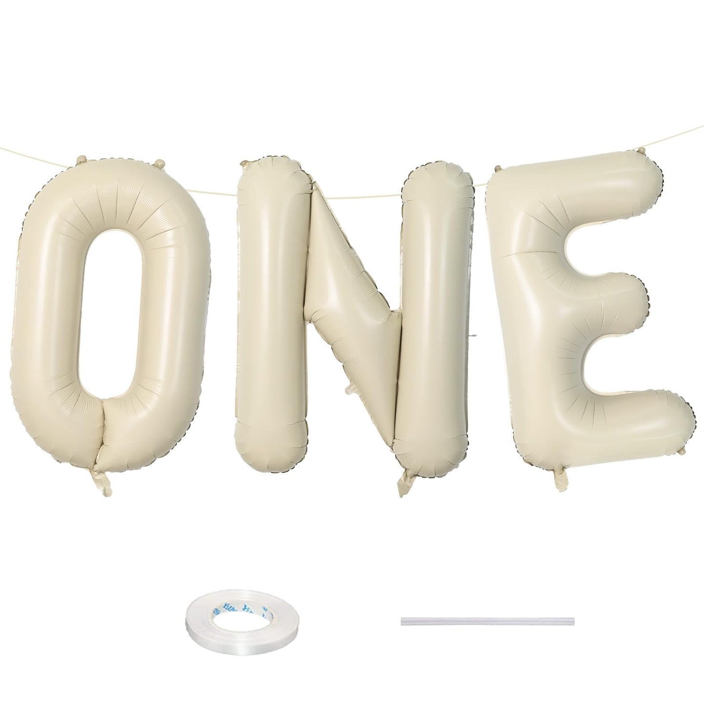 40 Inch Cream One Balloons, Large Letter Balloons For 1St Birthday, One Foil Helium Balloons, Mylar Big Beige Alphabet Balloons,