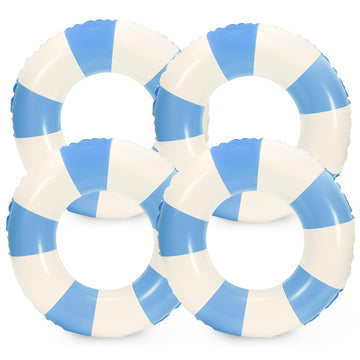 Whaline 4Pcs White Blue Inflatable Swimming Float Toys Classic Striped Swim Rings Fun Prints Pool Loungers Tube For Kids Boys Gi