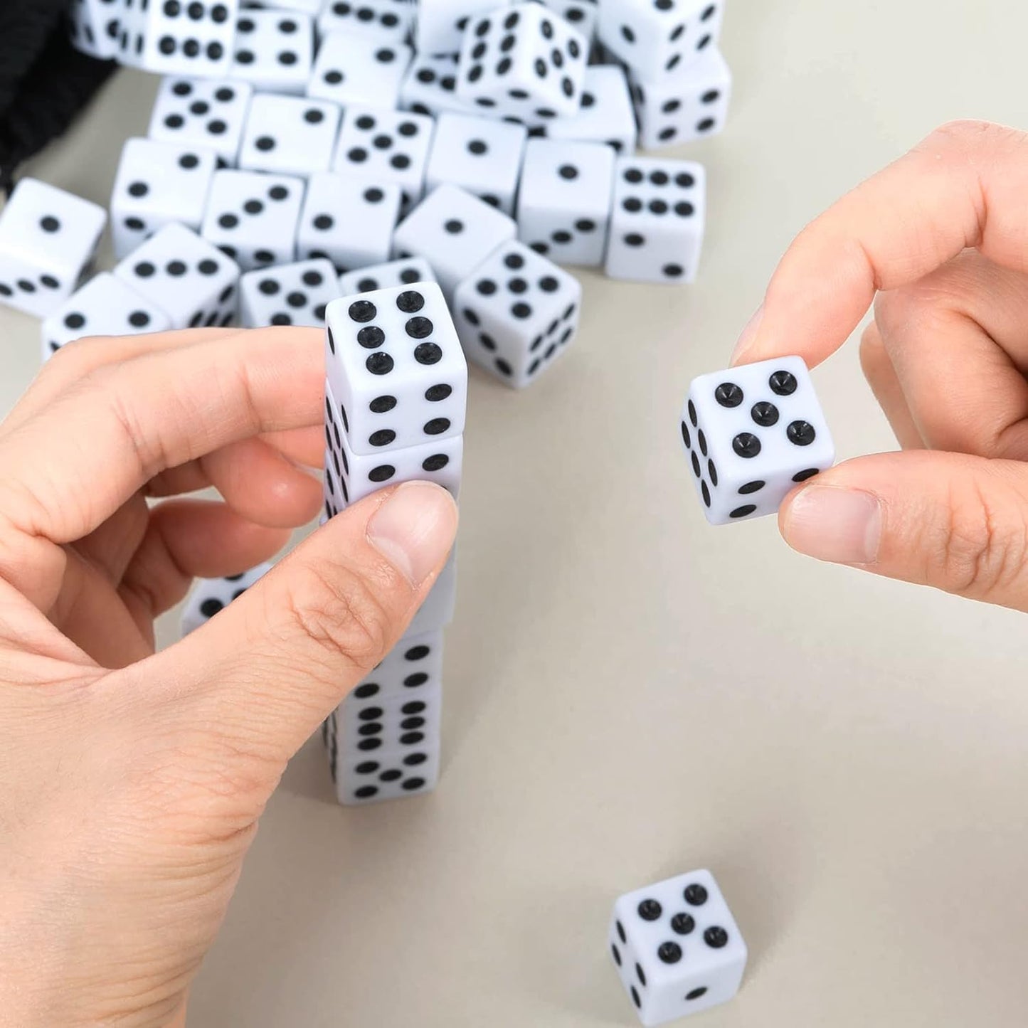 50 Pack 16MM White Dice - Six Sided Standard Opaque White Dice with Black Pips Dots for Board games