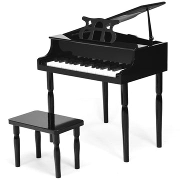 Goplus 30-Key Classical Kids Piano, Mini Grand Piano Wooden Learn-To-Play Musical Instrument Toy With Bench, Piano Lid, Music Rack, Gift For Boys Girls Aged 2+ Baby Tollder (4 Straight Leg-Black)