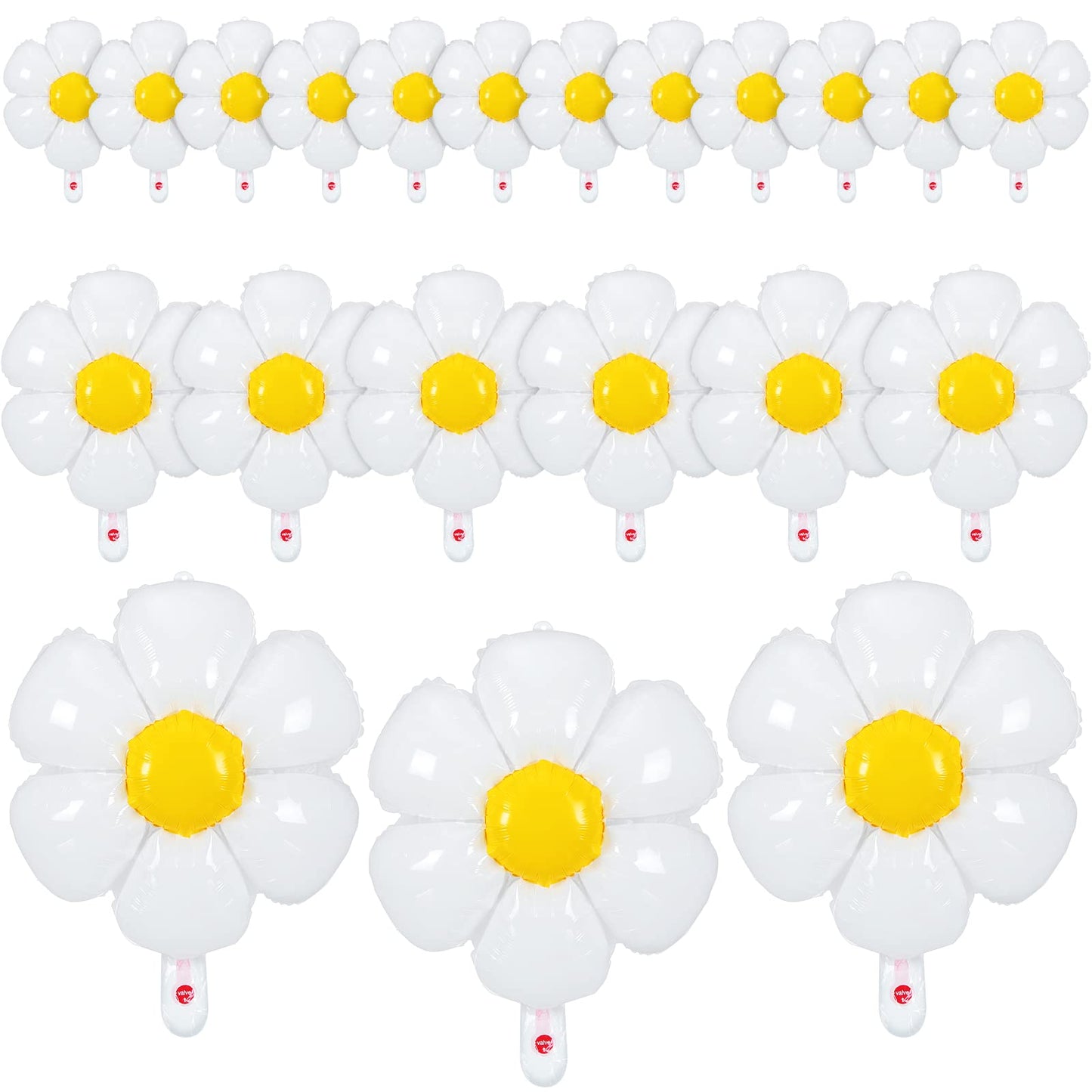 21 Pcs Flower Balloons Foil Daisies Balloons White Groovy Flower Daisy Party Decorations Retro Hippie Boho Girl Party Decor Foil Balloons (43.3 X 38 Inch, 28 X 28 Inch, 20 X 15.7 Inch)