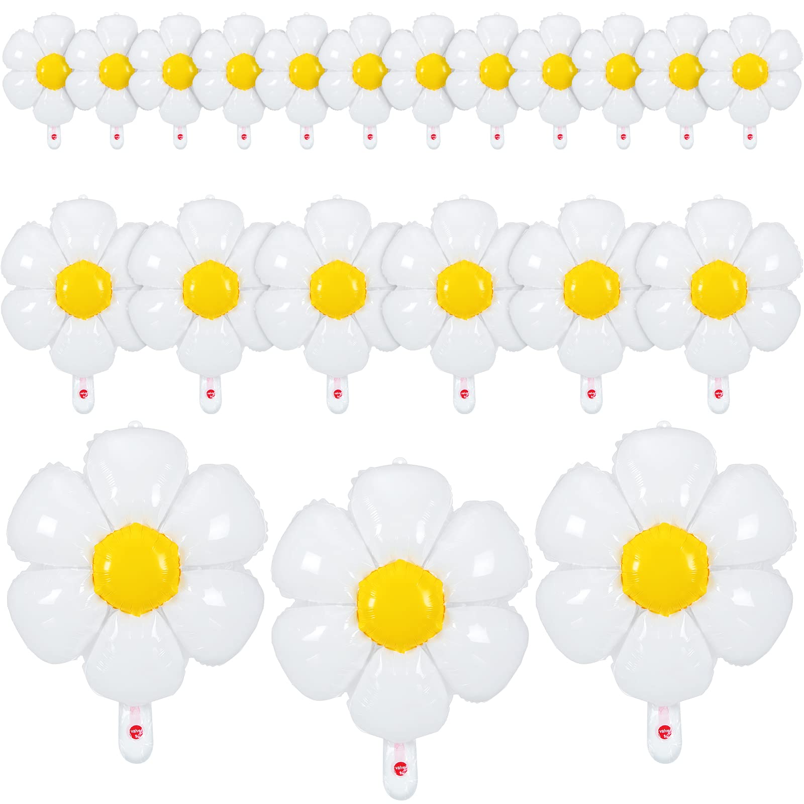 21 Pcs Flower Balloons Foil Daisies Balloons White Groovy Flower Daisy Party Decorations Retro Hippie Boho Girl Party Decor Foil Balloons (43.3 X 38 Inch, 28 X 28 Inch, 20 X 15.7 Inch)