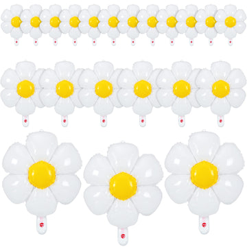 21 Pcs Flower Balloons Foil Daisies Balloons White Groovy Flower Daisy Party Decorations Retro Hippie Boho Girl Party Decor Foil Balloons (43.3 X 38 Inch, 28 X 28 Inch, 20 X 15.7 Inch)