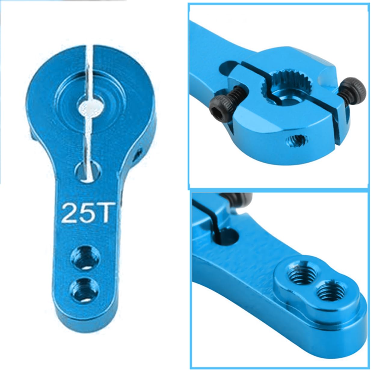 3PCS Vgoohobby 25T Aluminum Servo Horns Arms M3 Threads Metal Steering Arm Compatible with RC Car Truck Buggy Airplane,Blue