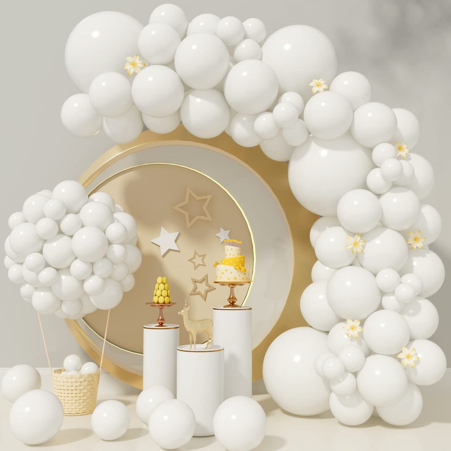White Balloons 110Pcs White Balloon Garland Arch Kit 5/10/12/18 Inch Matte Latex White Balloons Different Sizes As Baby Shower B