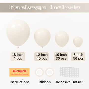 Voircoloria 130Pcs White Sand Balloons Different Sizes 18'' 12'' 10'' 5'' Off White Party Latex Balloons For Birthday Baby Showe