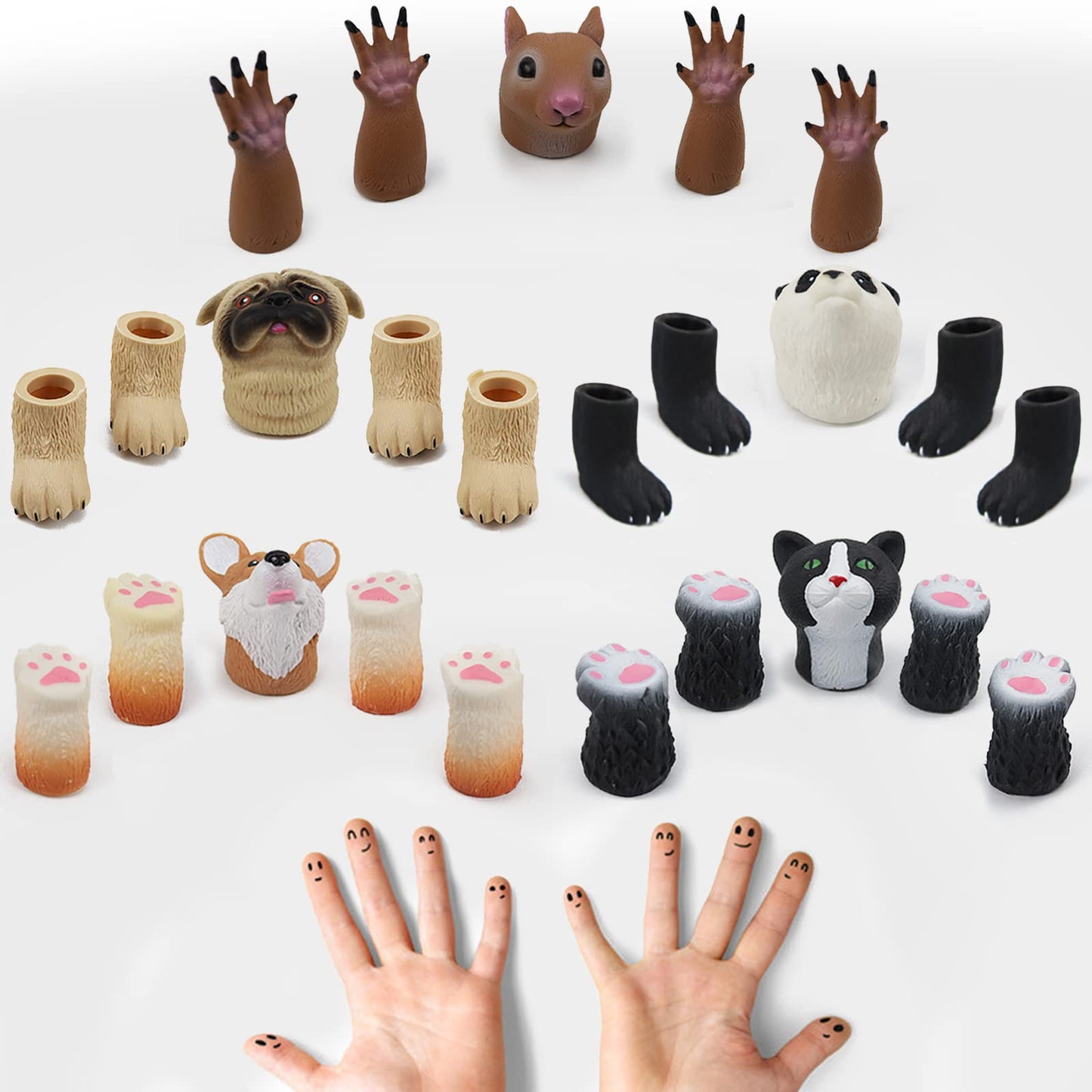 Mimidou Cute Animal Finger Puppets Toys 5 Set, Panda, Squirrel, Cat, Shiba Inu, Pug, Role-Telling Animal Puppets, An Excellent G