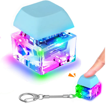 Keyboard Fidget Toys  Keychain Keyboard Decompression Toys Mechanical Key Button Stress Relief Gifts for mature-themed and Kids Finger Clicker Toys ADHD Toy Cool Fidgets(LED Light-Blue)