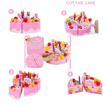 HenMerry 75PCS Birthday Cake Toy DIY Cutting Cake Play Set Kids Play Kitchen Food Pretend Play Cake Toy Best for Girls Birthday