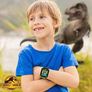Accutime Jurassic World Kids Smart Watch - 10 Watch Faces, 3 Wallpapers, Interactive Games, Alarm, Camera, Voice Recorder, Calculator, Pedometer, Fits 5.5'-8.0' Wrists