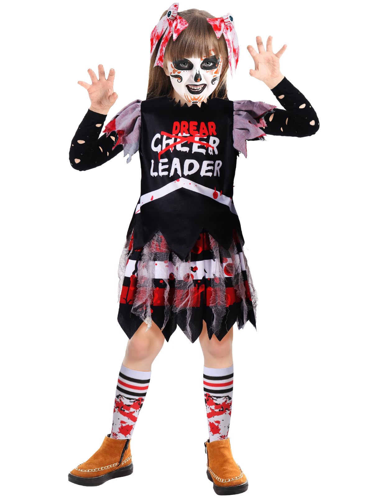 Girls Halloween Costumes, Scary Bloody Dead Cheerleader Costumes For Girls 8-10, Red Zombie Cheerleader Costume For Halloween Dr