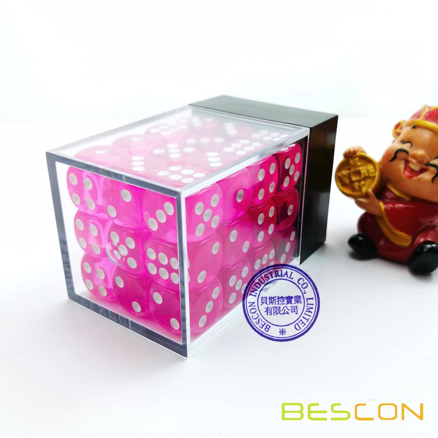 Bescon 12Mm 6 Sided Dice 36 In Brick Box, 12Mm Six Sided Die (36) Block Of Dice, Translucent Pink