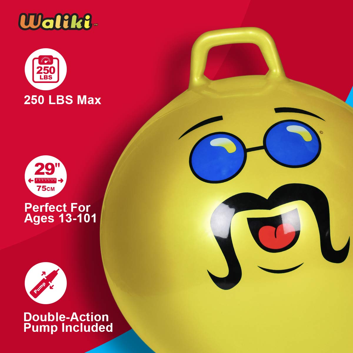 WALIKI Adult Hopper Ball - Giant Bouncy Jumping Ball, 29"/75cm, Yellow, Like A BOSS Edition, Model JBA-YELLOW-28