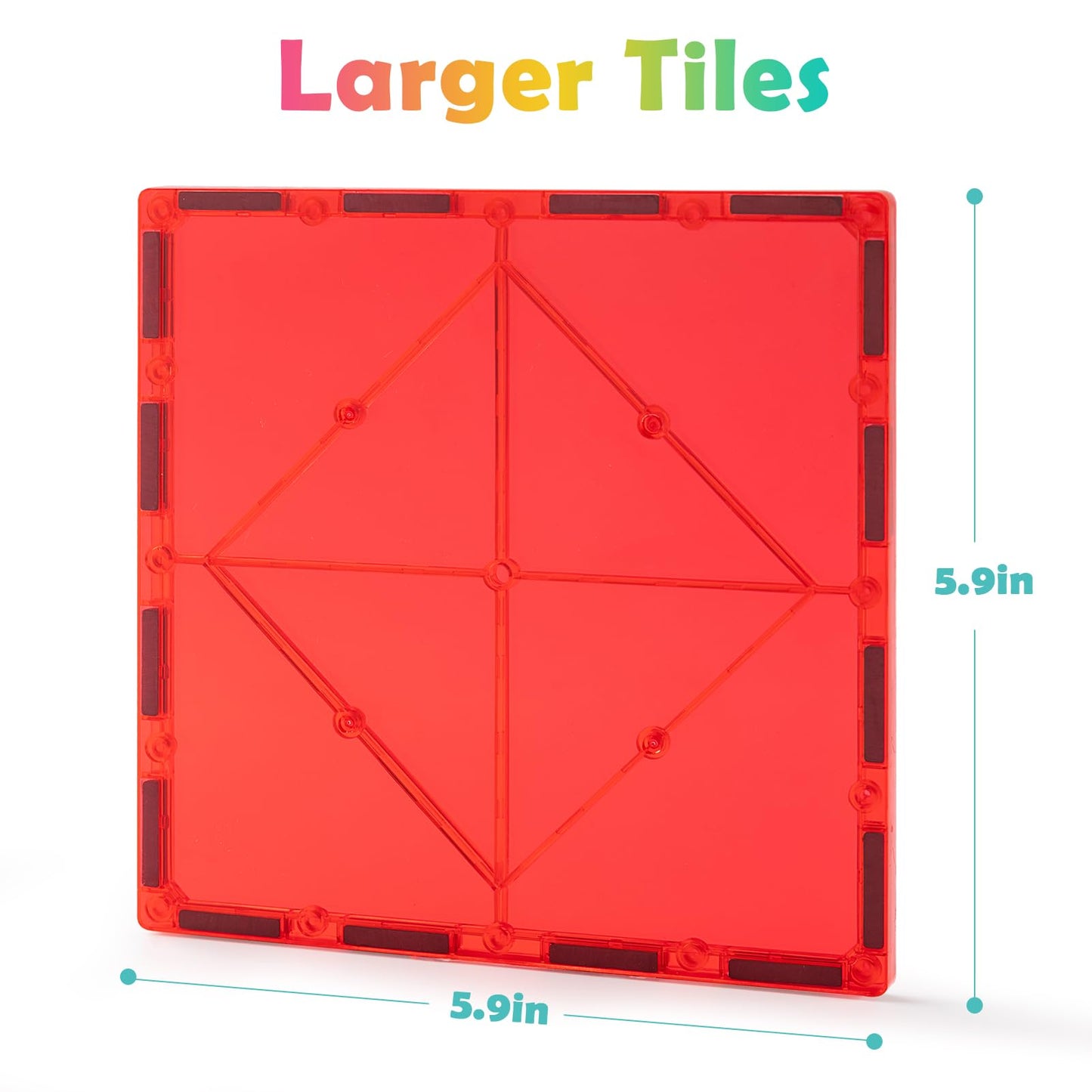 Gemmicc 8 PCS Large Magnetic Tiles - Jumbo STEM Building Blocks for Kids, Colorful Plastic Plates in Red, Blue, Yellow, Green