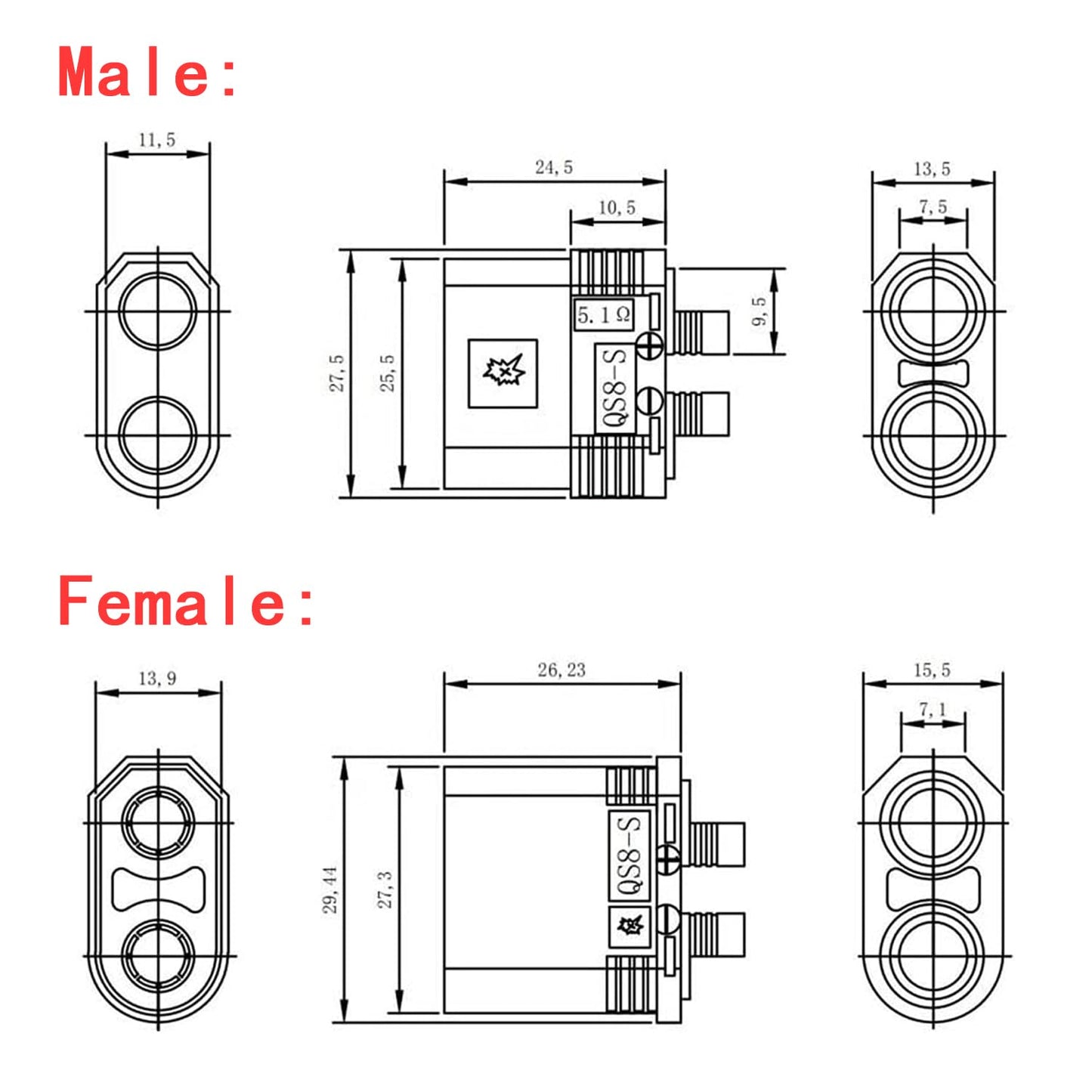 Babuvya Qs8 Charge Lead 1 Male To 2 Female With 3.5Inches / 9Cm 8 Gauge Silicone Wire For Rc Battery Charging And Jumper (Qs8 1