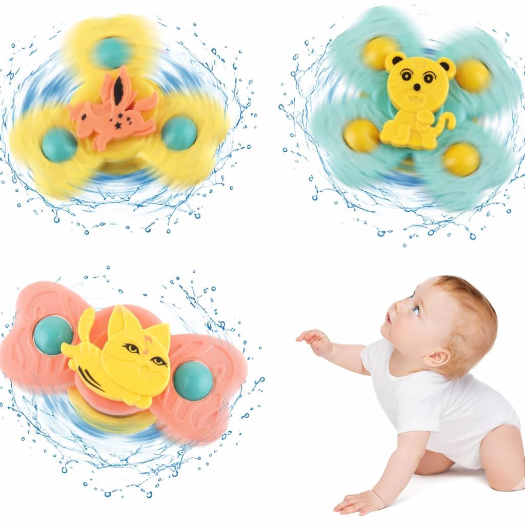 Suction Cup Fidget Spinner Bath Toys For Babies 618 Months, Rotating Sensory Toys For Toddlers 12 Years, StickOn Travel Toys 