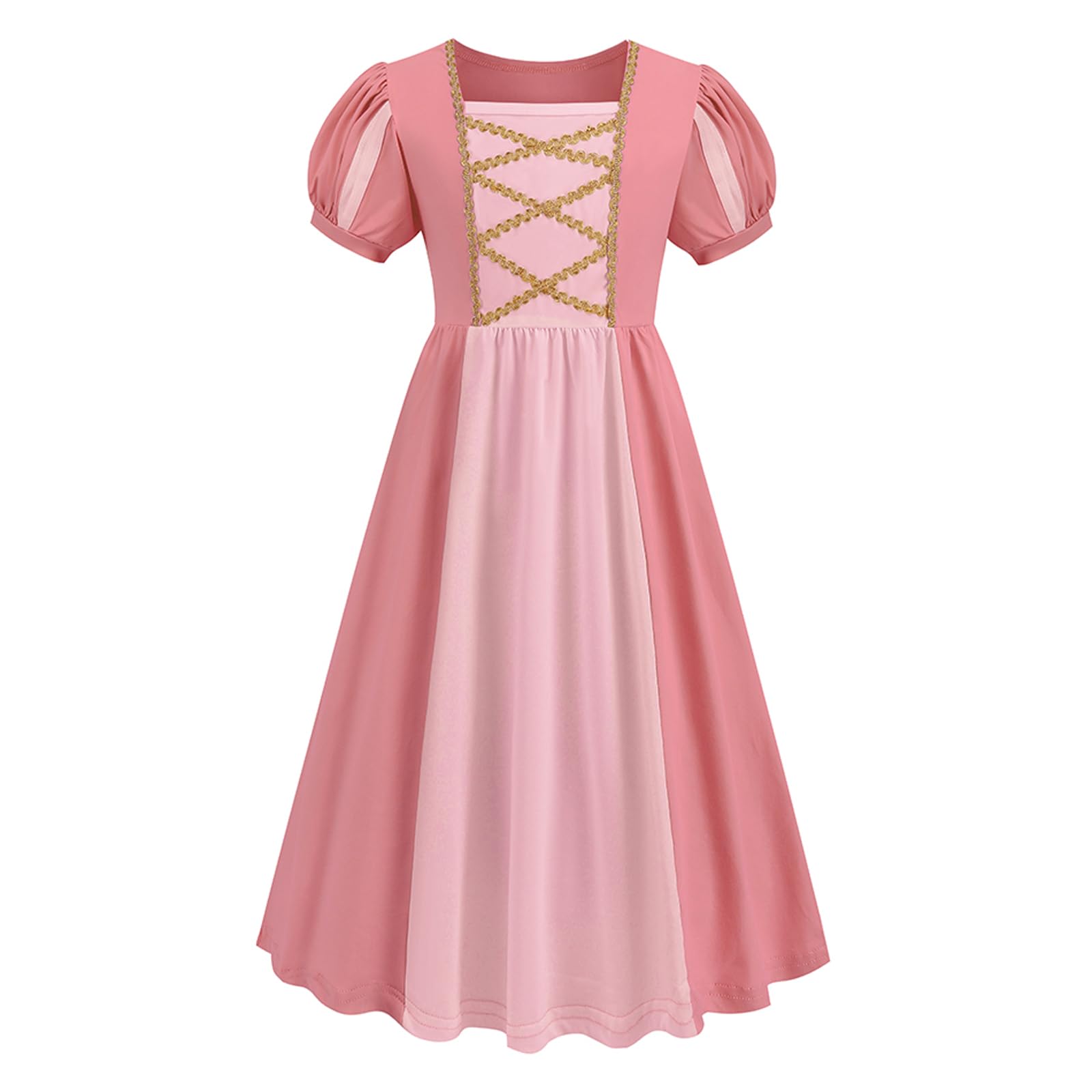 Addacos Girls Renaissance Medieval Dress Princess Costume Halloween Outfits Birthday Party Dress Up Clothes (Pink, 140 (7-8T))