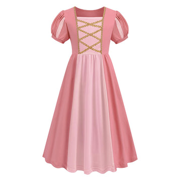 Addacos Girls Renaissance Medieval Dress Princess Costume Halloween Outfits Birthday Party Dress Up Clothes (Pink, 140 (7-8T))