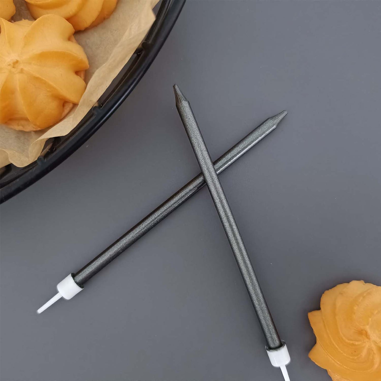 24 pcs Long Black Birthday Candles for Cake Decorations,Long Thin Metallic Gold Candles,Celebration for Parties,Decorations from