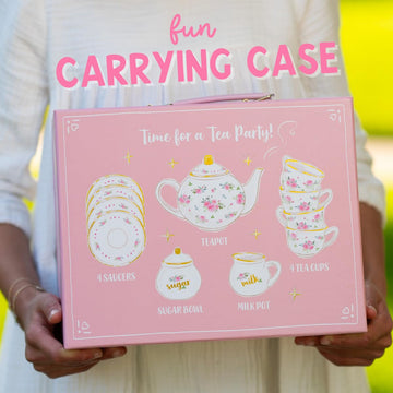 Porcelain Tea Set for Girls - White & Floral Tea Party Set for Kids I Complete Children Tea Sets with Carry Case, Teapot, Cups a