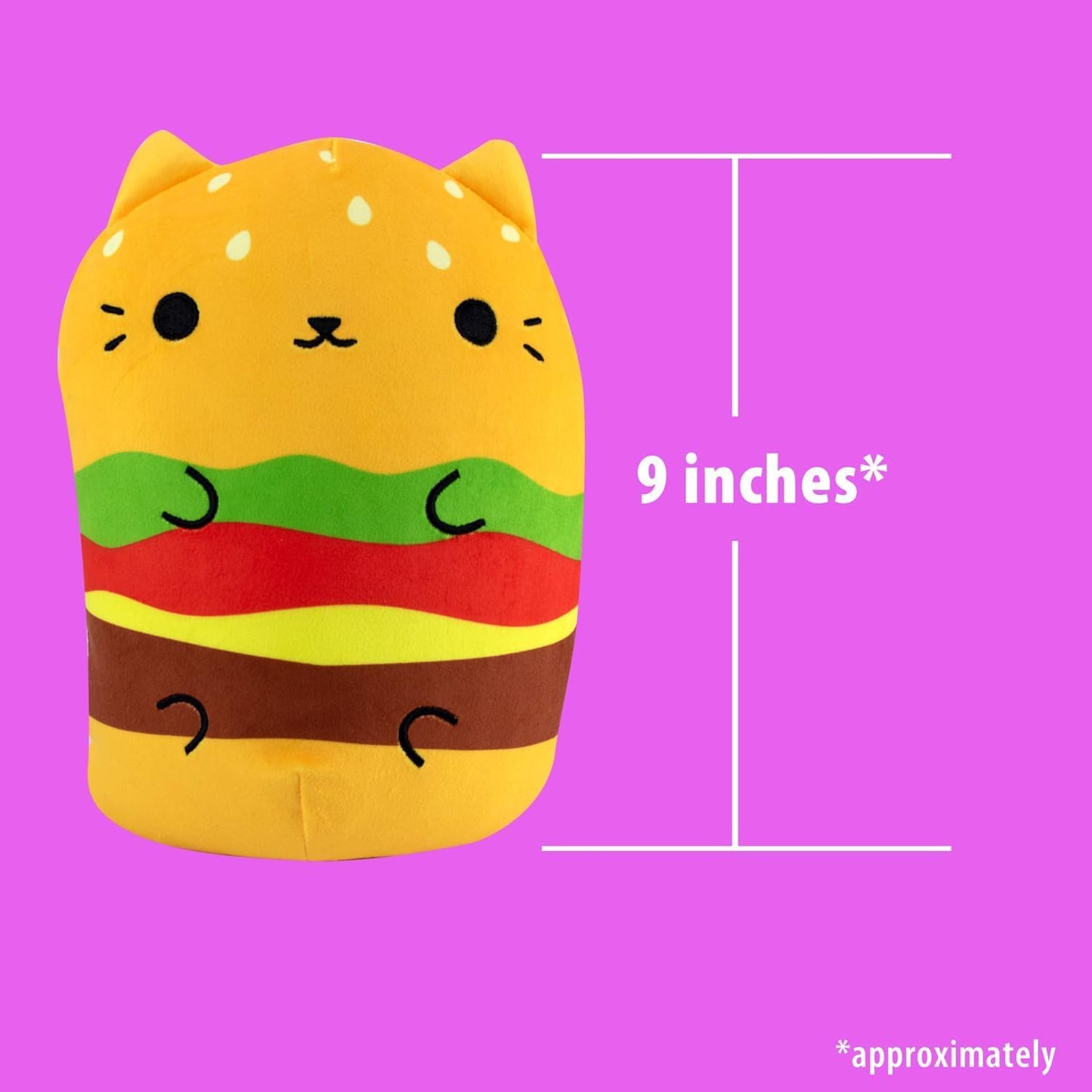 Cats Vs. Pickles Cheeseburger Cat Plushie 8.6-Inch Bean-Filled Soft Toy For Kids Adults Collectors