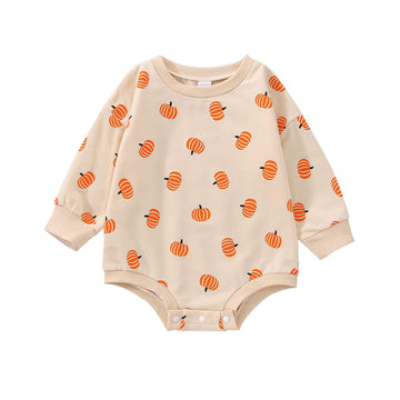 Fybitbo Halloween Baby Girl Boy Clothes Pumpkin Romper Sweatshirt Onesie Long Sleeve Bodysuit Top Fall Winter Outfit (Cute Pumpkin Onesie,6-12 Months)