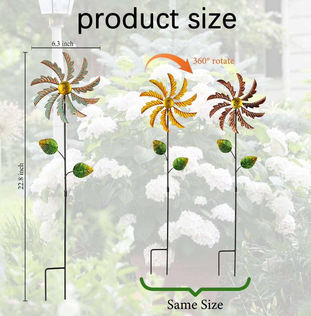 Stargarden 3Pcs Metal Wind Spinners Outdoor, Garden Pinwheels For Yard, Small Windmills Decorative Garden Stakes For Yard Lawn P
