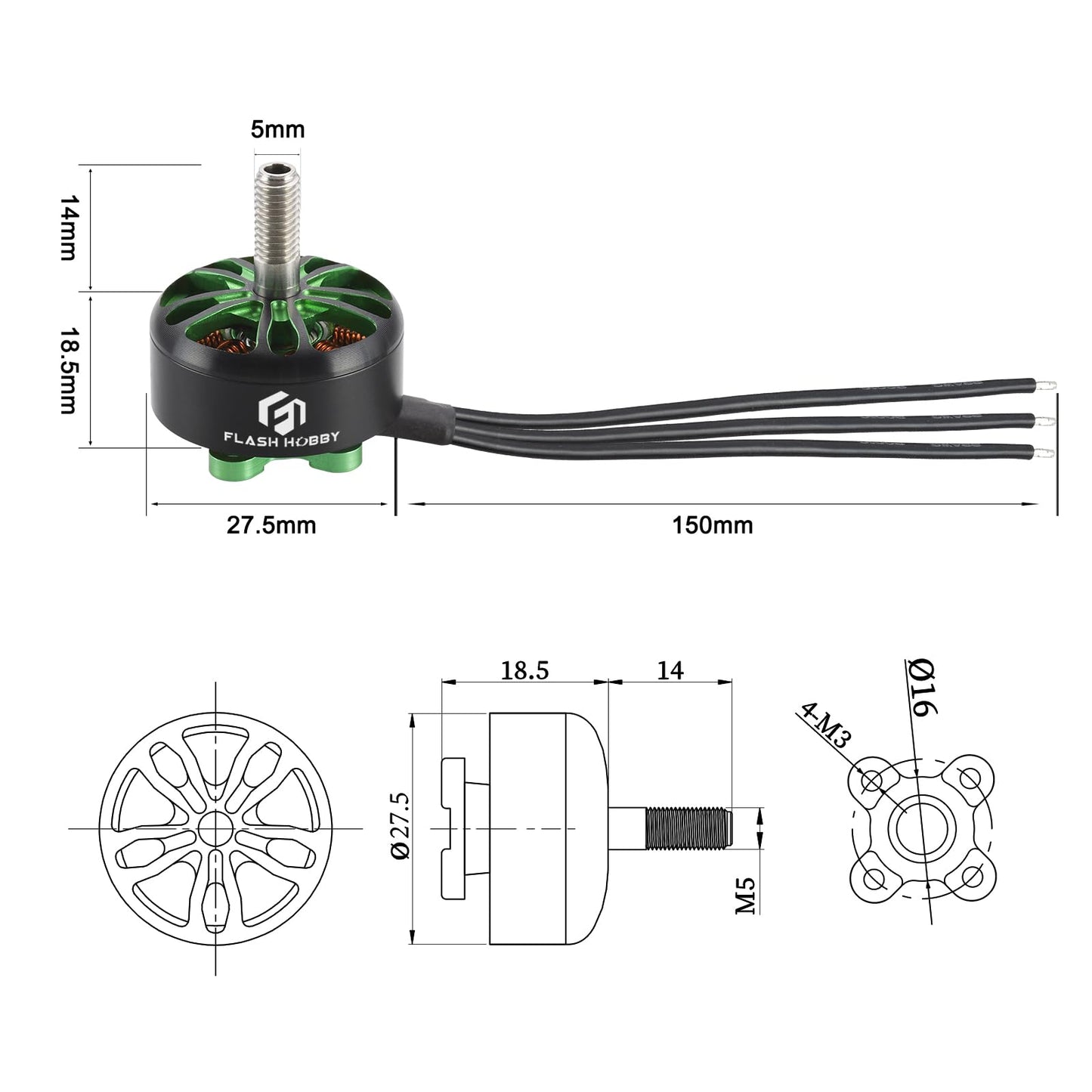 FLASH HOBBY Arthur 2207.5 Outrunner Brushless Motor 2450KV 2-4S Drone Motor for RC Models FPV Quadcopter Multicopters Fixed-Wing
