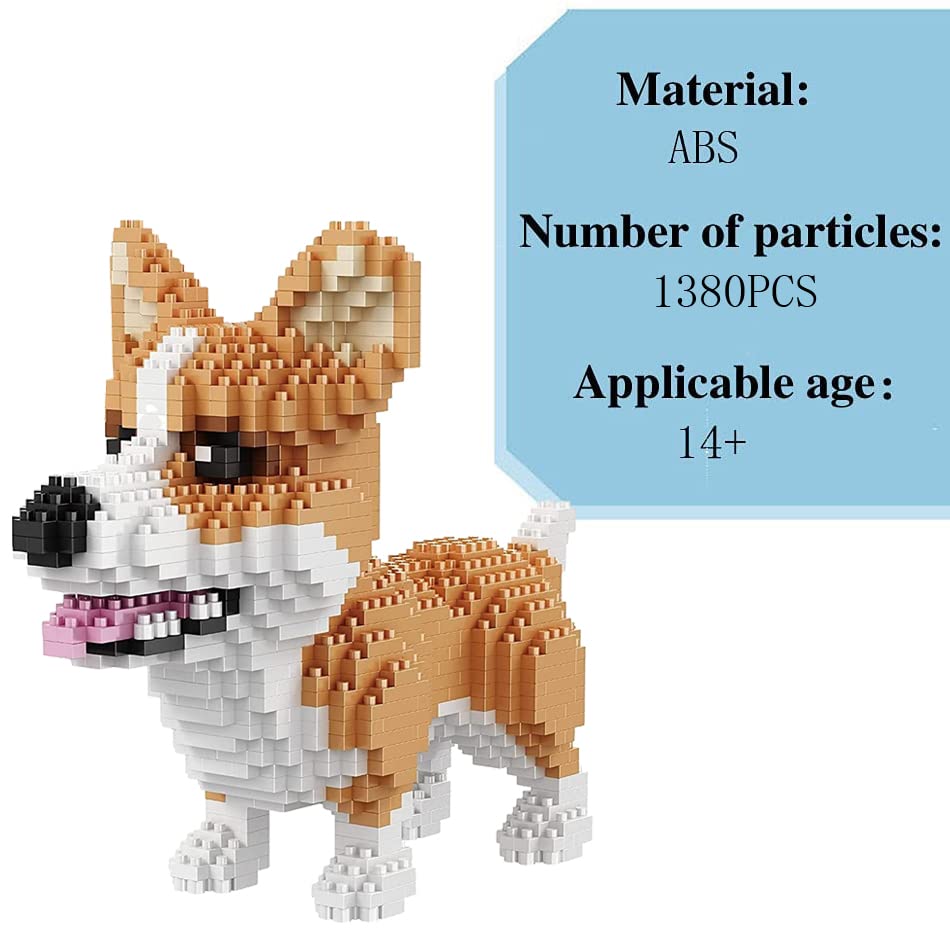 ISeeSee Mini Dog Building Blocks Pet Building Toy Bricks Micro Mini Blocks 3D Puzzle Building Blocks Set Toys Gifts for Kids or mature-themed (Corgi Dog Food 1380PCS)