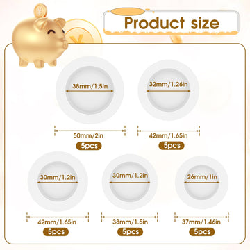 20 PCS Piggy Bank Stopper, 5 Sizes Rubber Saving Box Plug Rubber Saving Box Plug Round Piggy Bank Stopper Cover White Rubber Mon