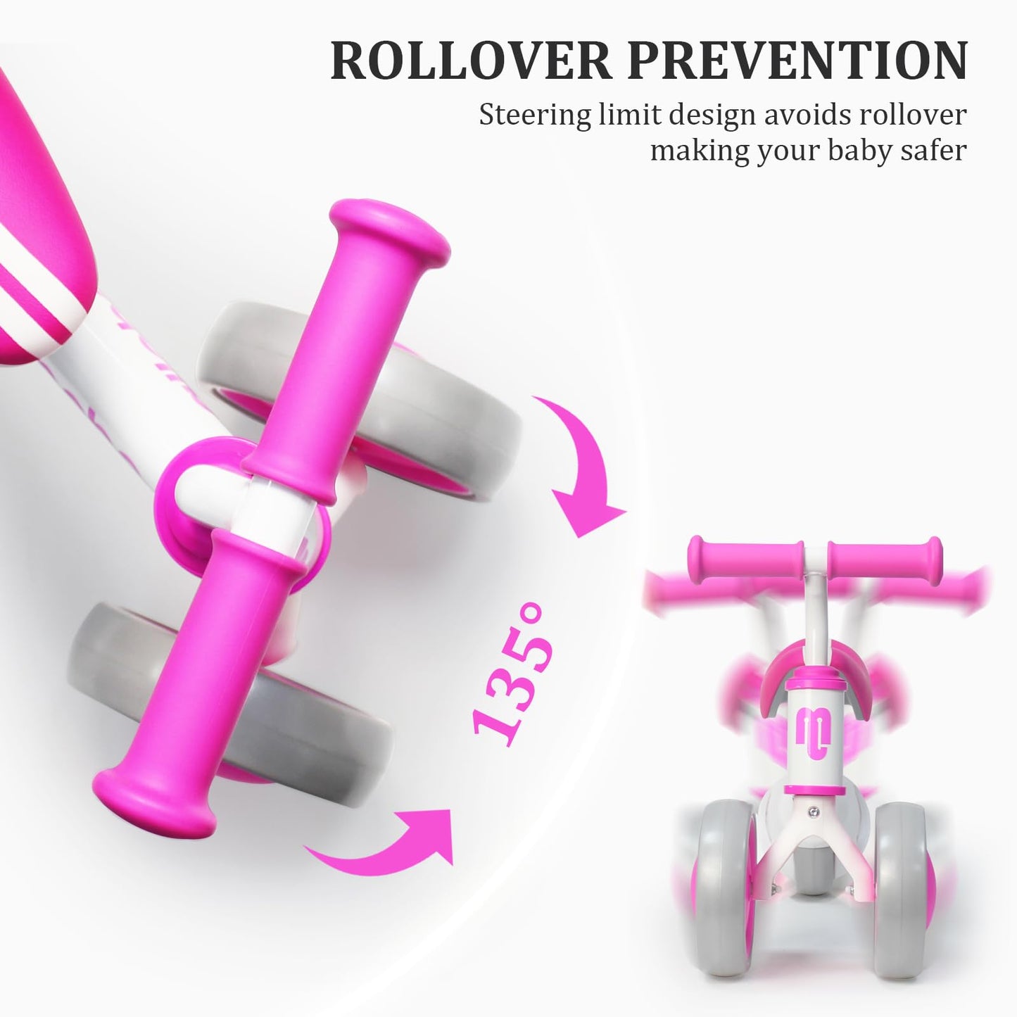 Allobebe Baby Balance Bike, Baby Walker 12-36 Months Gifts For 1 Year Old Girl, Toddler Bike To Train Baby From Standing To Running With Adjustable Seat, Flash Light Rear Wheel