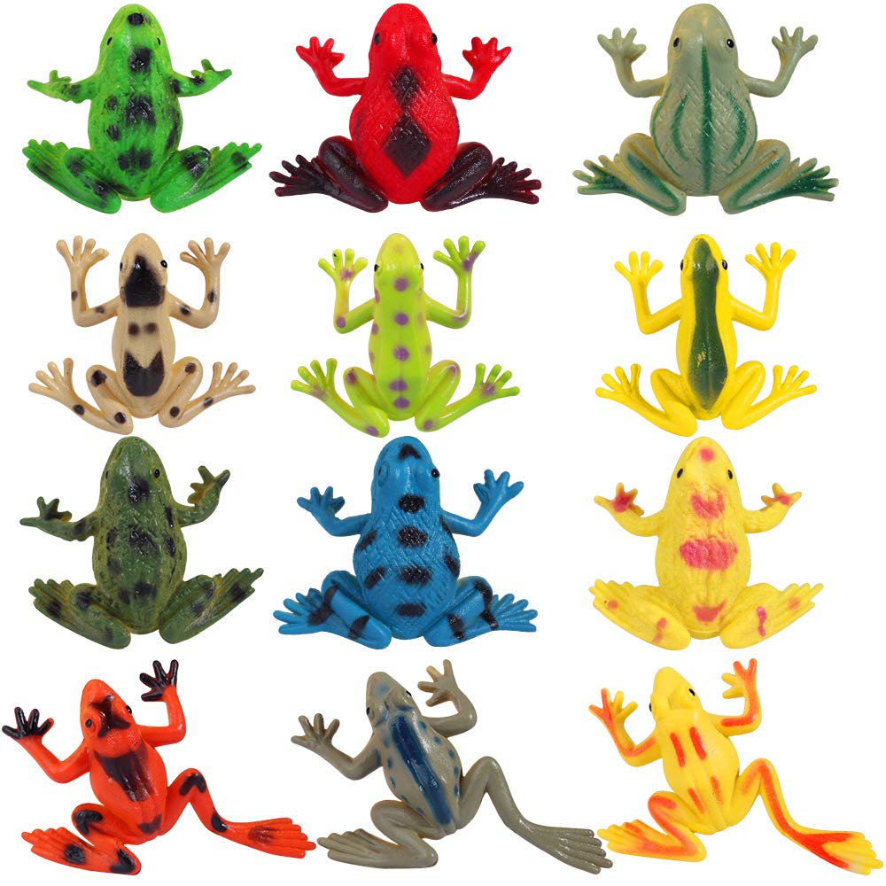 Mukum 16Pcs Plastic Frogs Toy For Kids Easter Party Favors Mini Red Frogs Toys Fun Tropical Forest Character Toys For Boy Girl