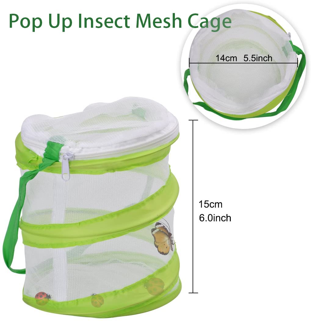 Dewel Kids Telescopic Butterfly Fishing Nets Butterfly Catchers For Kids Insect Catching Nets Outdoor Tools For Catching Bugs Fish Insect,Pop Up Mesh Cage Tweezers And Pliers Kit Extendable 34 Inches