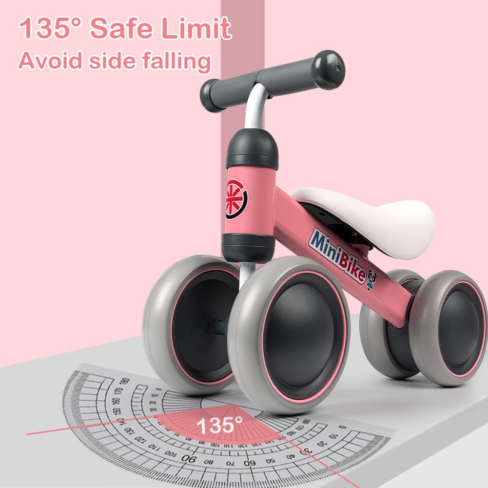 Baby Balance Bike Toys For 1 Year Old Boy Girl Gifts, 10-24 Month Toddler Balance Bike With 4 Silence Wheels, No Pedal Toddler First Bike, First Birthday Gifts Christmas For Boys And Girls (Pink)
