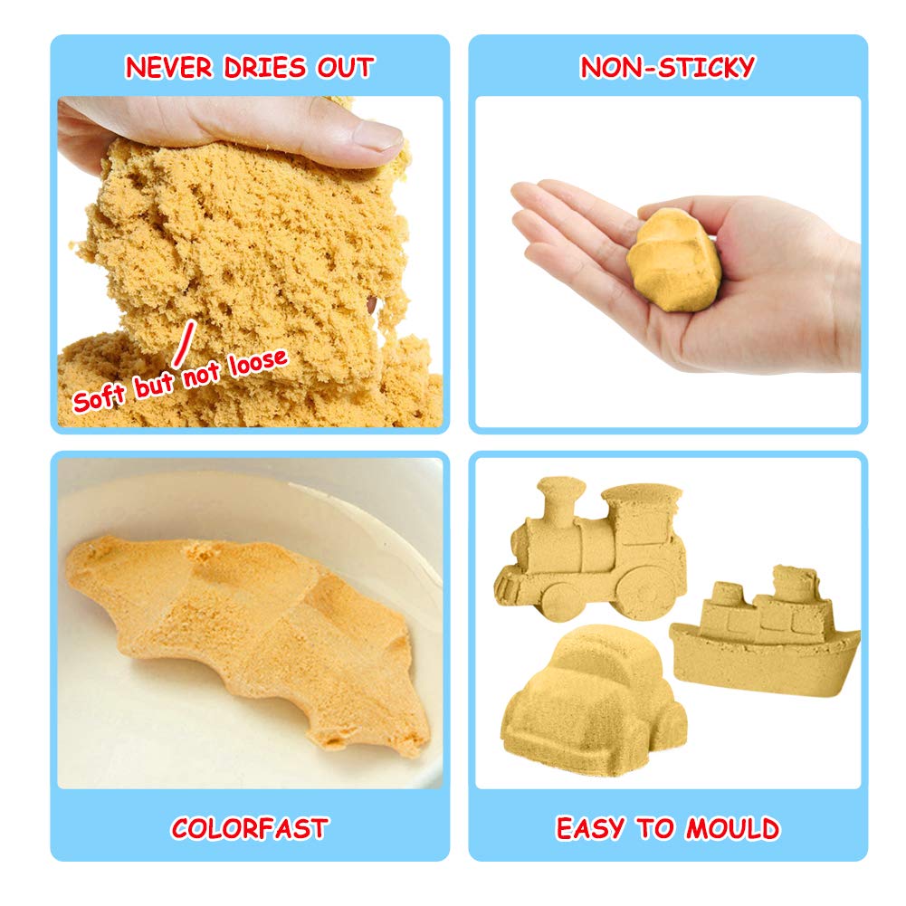 ESSENSON Play Construction Sand Kit - 3lbs Sand with 2 Colors, 6 Mini Construction Trucks, Construction Toys and Signs, Animal M