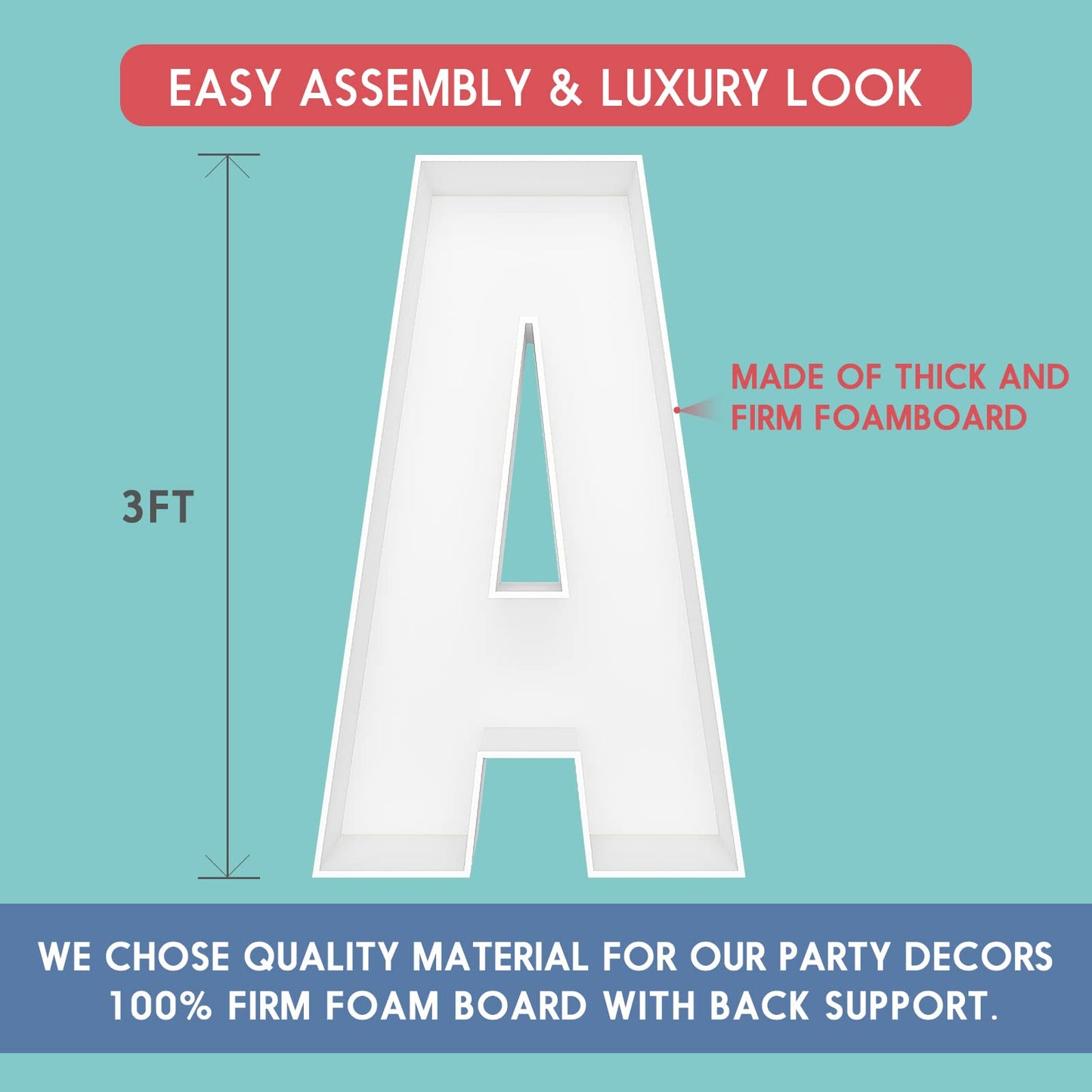 JW Passion 3FT Tall Mosaic Balloon Frame Letter A DIY Kit - Light Up Marquee Decor for Birthday Party & Wedding, Foam Material