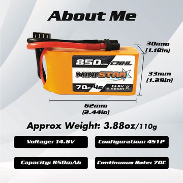 CNHL 4S Lipo Battery 850mAh 70C 14.8V lipo Battery with xt30u for RC Airplane Helicopter Quadcopter multirotor FPV Racing Drone(
