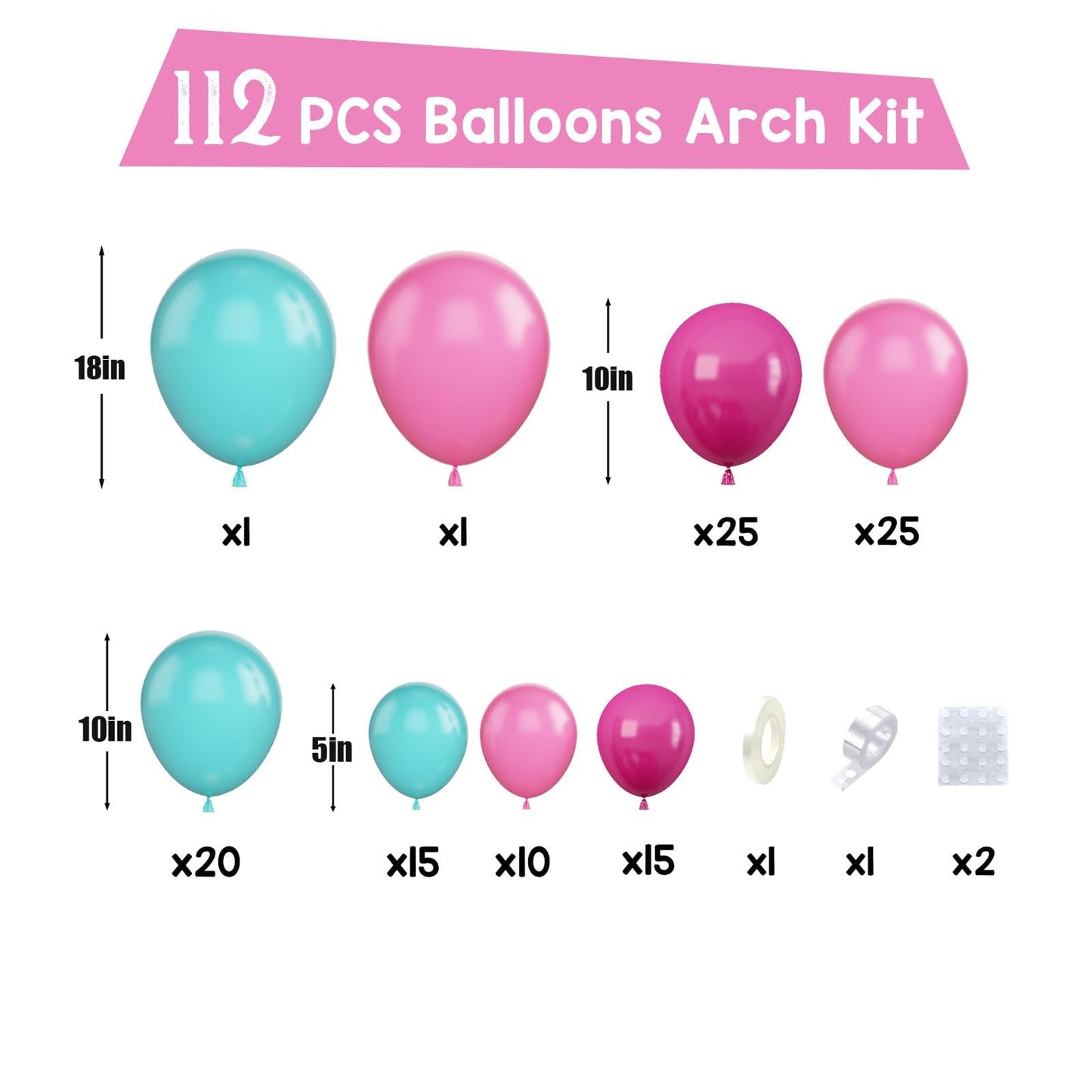 Paready Hot Pink and Teal Balloon Arch Kit - 112 Pcs Latex Balloons for Birthday, Baby Shower, Wedding, Summer Party