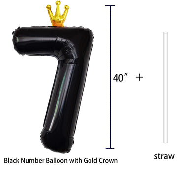 Gifloon Black Number 7 Balloon With Crown, Large Number Balloons 40 Inch, 7Th Birthday Party Decorations Supplies 7 Year Old Bir