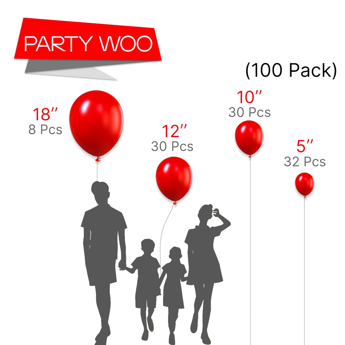 Partywoo Red Balloons 100 Pcs Red Balloons Different Sizes Pack Of 18 12 10 5 Inch Matte Red Balloon Arch Kit Red Balloon Garland For Valentine'S Day Graduation Christmas Party Decorations Red-Y57