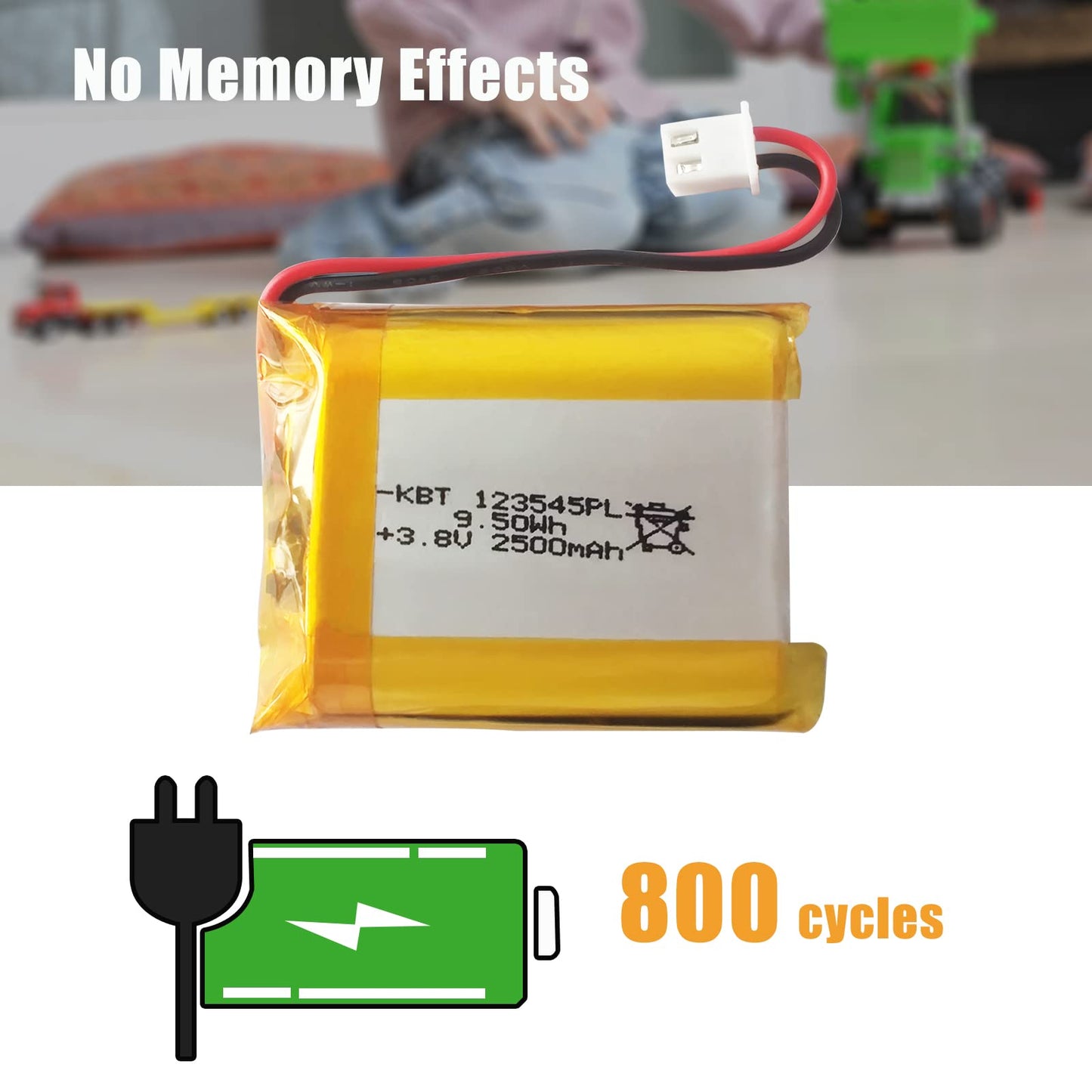 KBT 3.8V 2500mAh Li-Polymer Battery: 123545 Lipo Rechargeable Lithium-ion Replacement Batteries with JST Connector for Ar duino