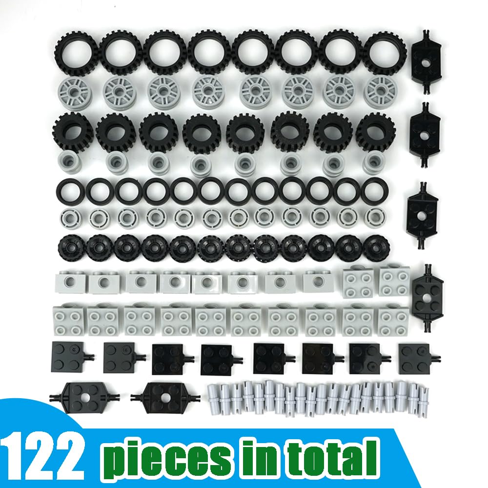 122Pcs Wheels And Axles Set, Car Parts Chassis Pieces Tires Building Blocks, Compatible With Classic Bricks Toys