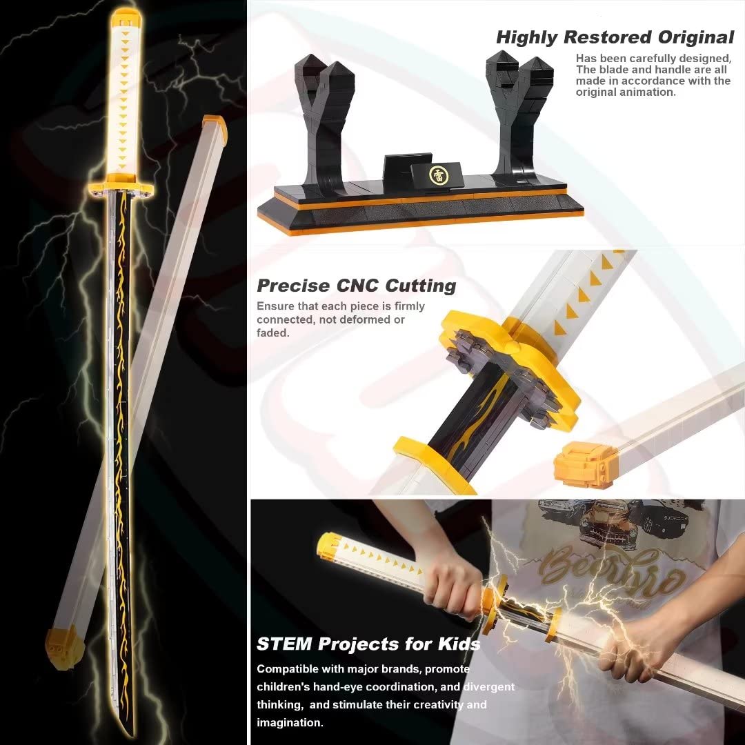 Demon Slayer decorative replica blades Building Set  39in Zenitsu decorative replica blade Building Block with Scabbard and Stand  Katana Demon Slayer Gift for Boy  956 Pcs